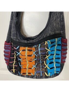 Handmade Colorful Patchwork Sling Bag Boho Crossbody Nepal Lace Up Woven Hippie